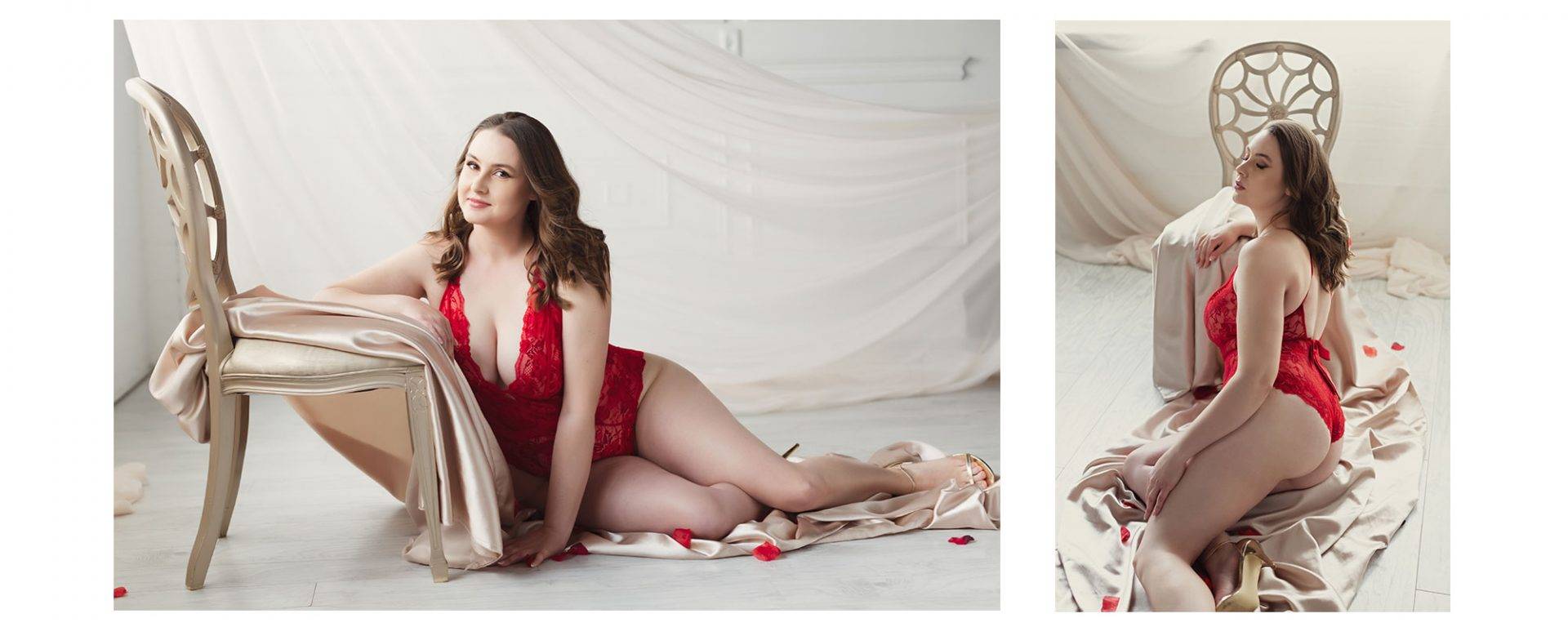 Boudoir photos in red outfit
