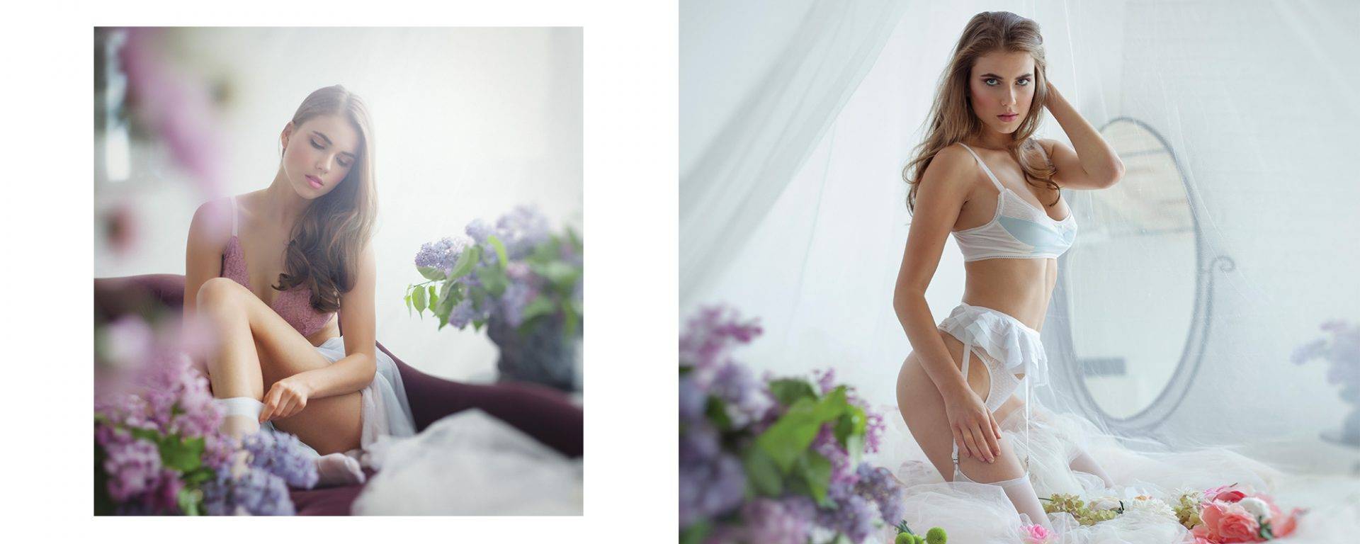 Portraits in lingerie and fresh flowers.