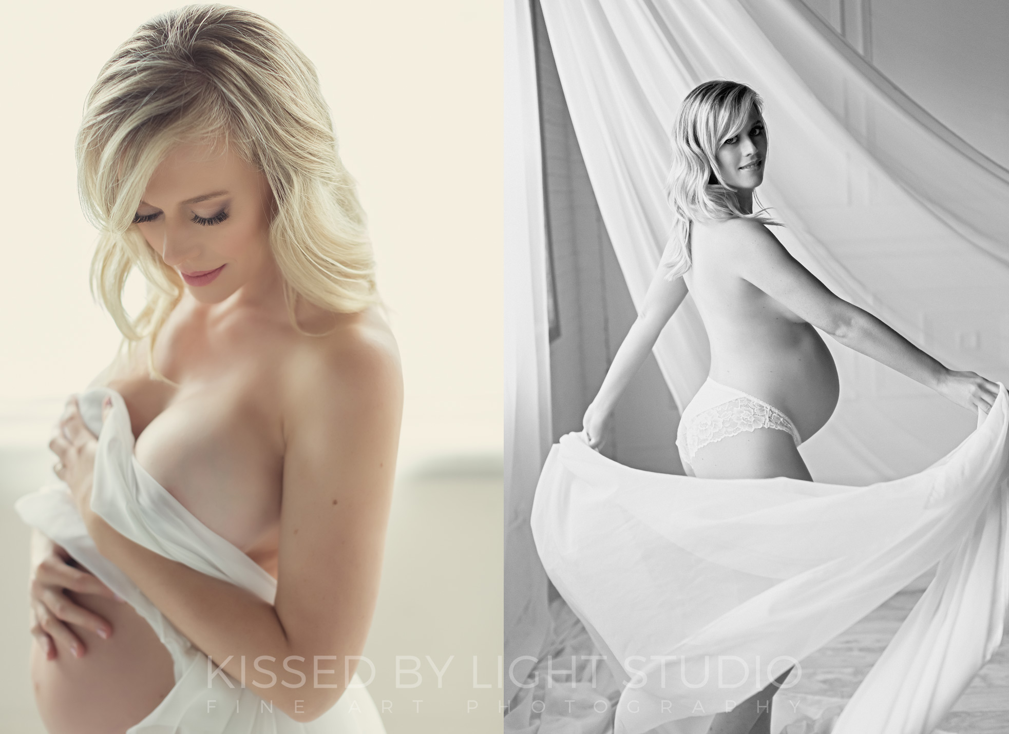 Maternity photos of a lovely blonde mother to be in Toronto studio