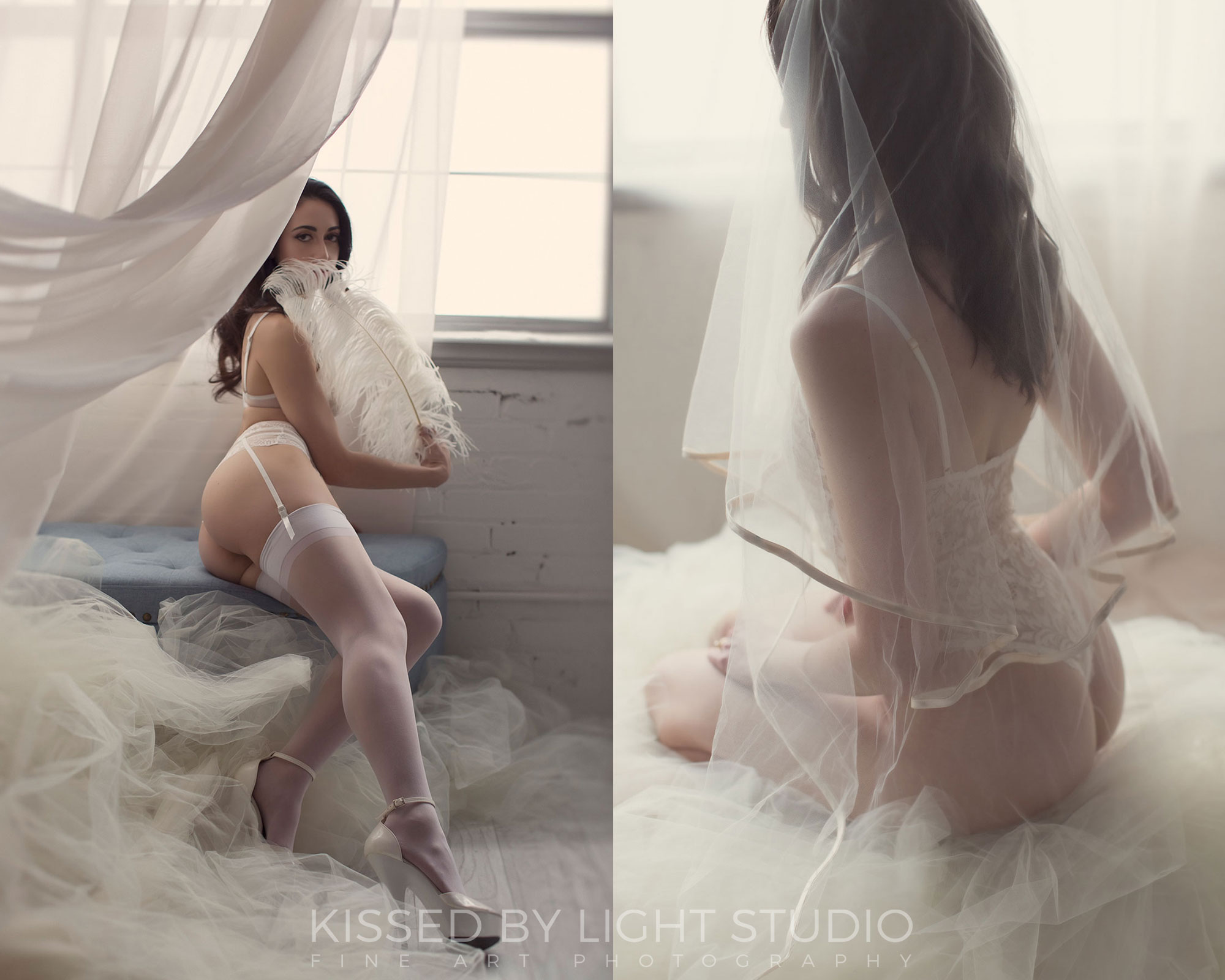 Woman in white lingerie and a veil.