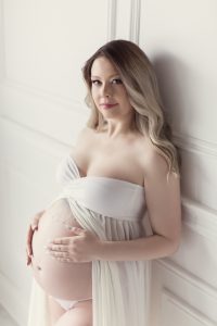 Classy elegant maternity photography Toronto, dreamy, goddess, white mesh maternity dress