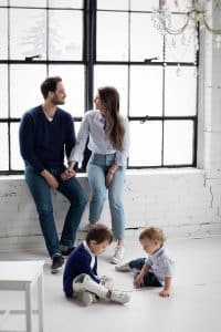 mother and father with two sons , full family photoshoot, lifestyle