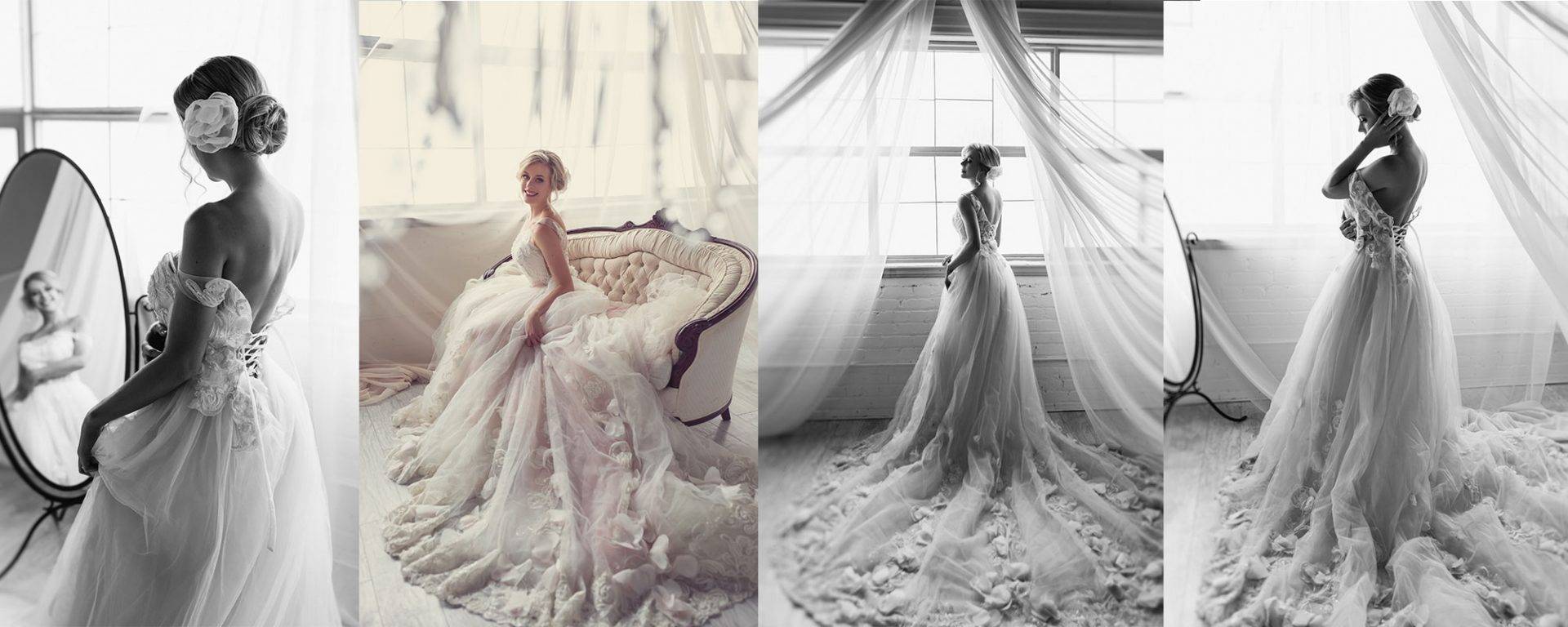 Bride in her wedding dress captured by the best boudoir studio.