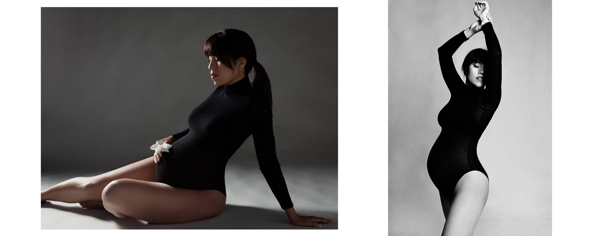 Pregnancy photos taken in a professional studio.