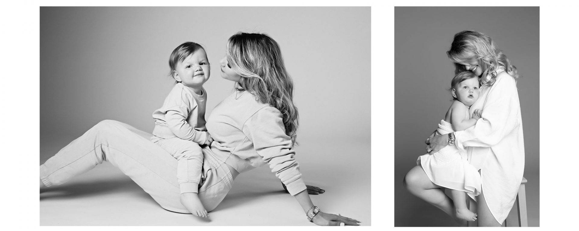 Beautiful black and white photos of a mother and her baby.