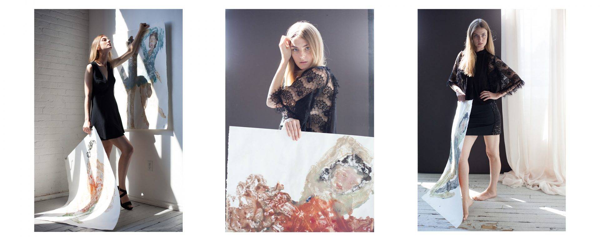 Portraits of an artist with her masterpieces.