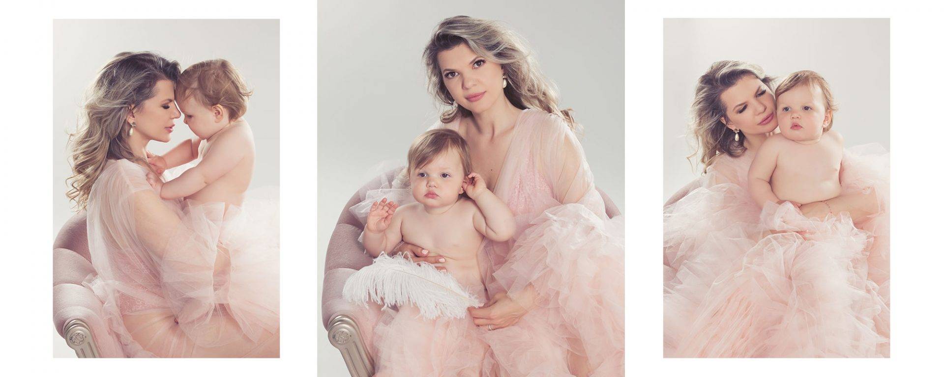 Mother and her baby photos in pink.