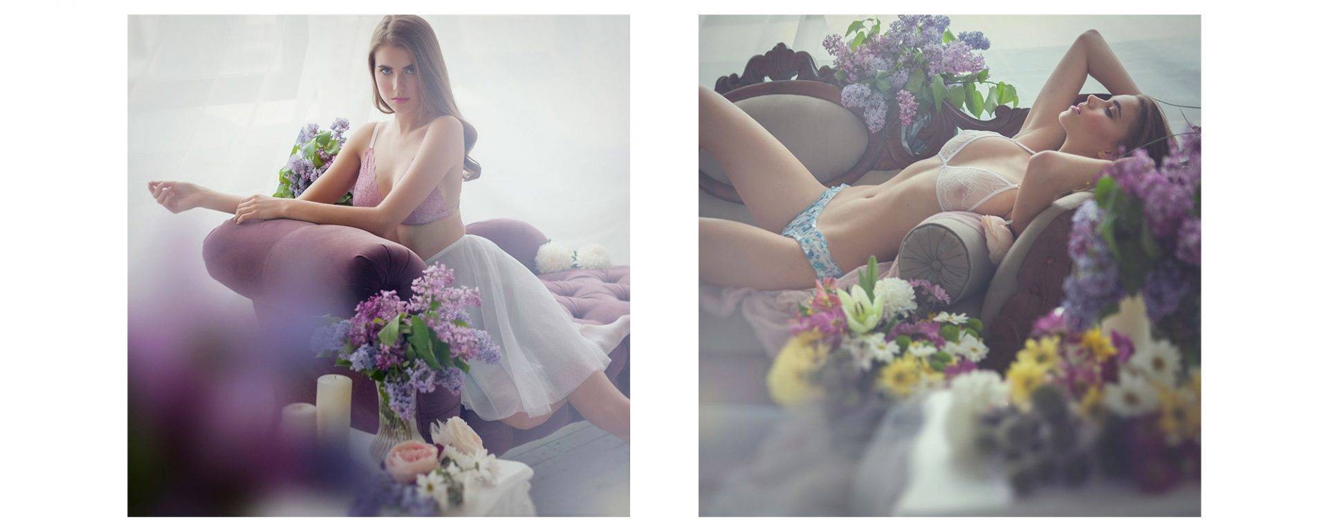 Bridal boudoir photos with flowers