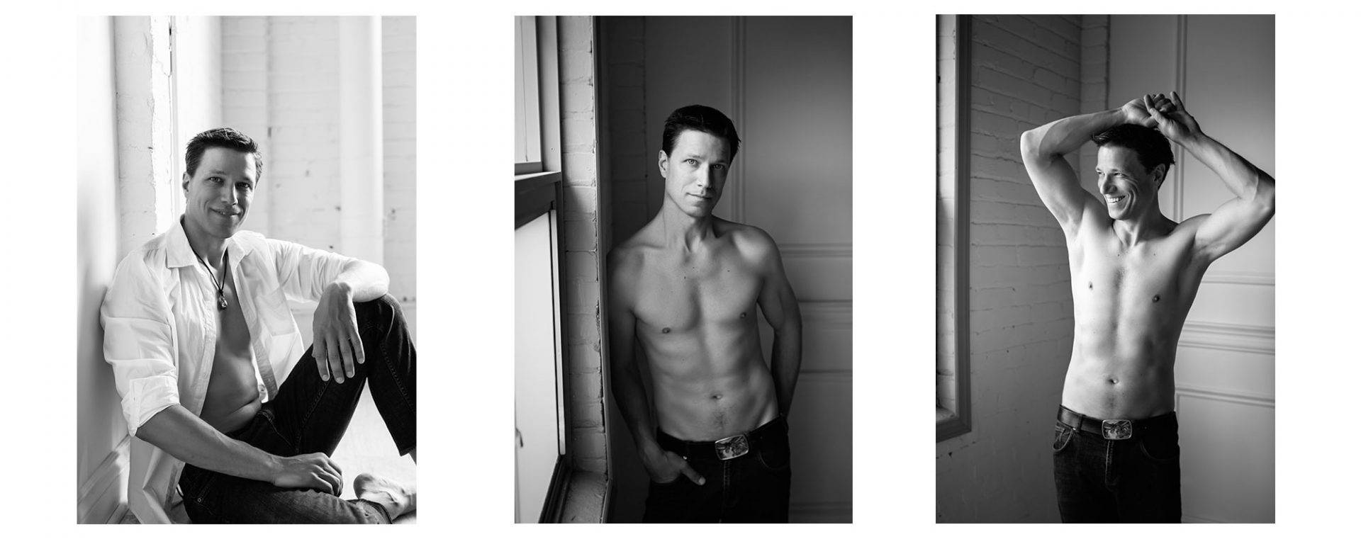 Elegant shirtless portraits of a male model.